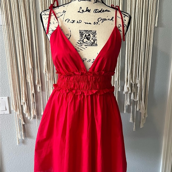 PINK LILY Red Cotton Mini Dress | Size Medium | - Picture 4 of 12